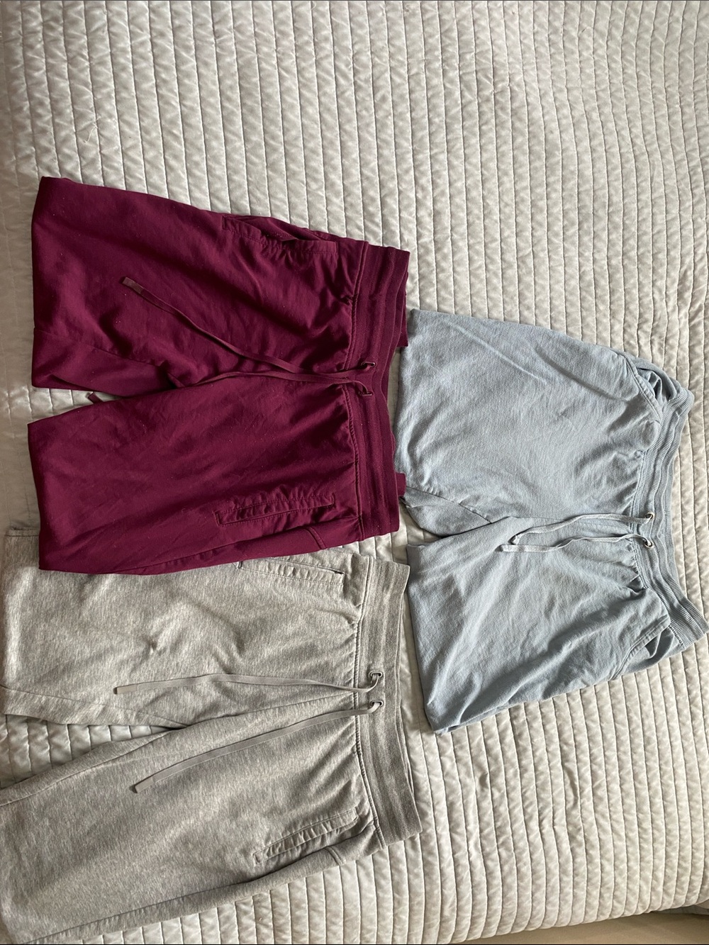 Drawstring Jogger/Sweatpants Bundle - Burgundy, Gray & Light Blue - Picture 4 of 10